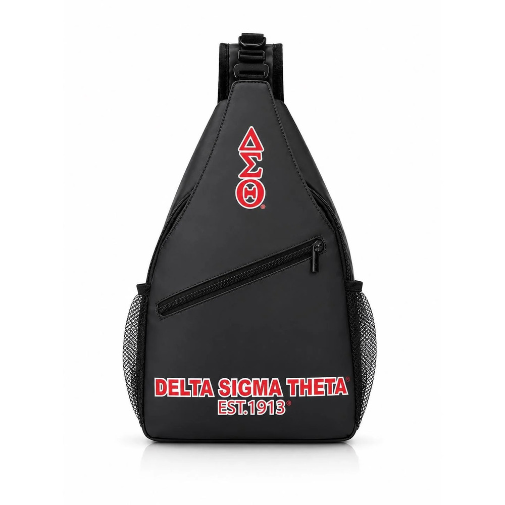 Delta Sigma Theta Black Sorority Sling Bag | Adjustable Crossbody Bag